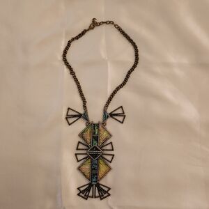 BaubleBar Iridescent Green and Blue Geometric Pendant Necklace